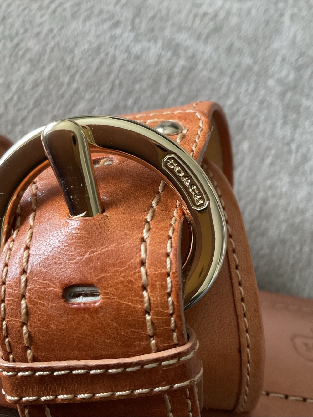 Coach Tan Leather Double-Strap Slide Sandals with Gold Buckle - Picture 7 of 9